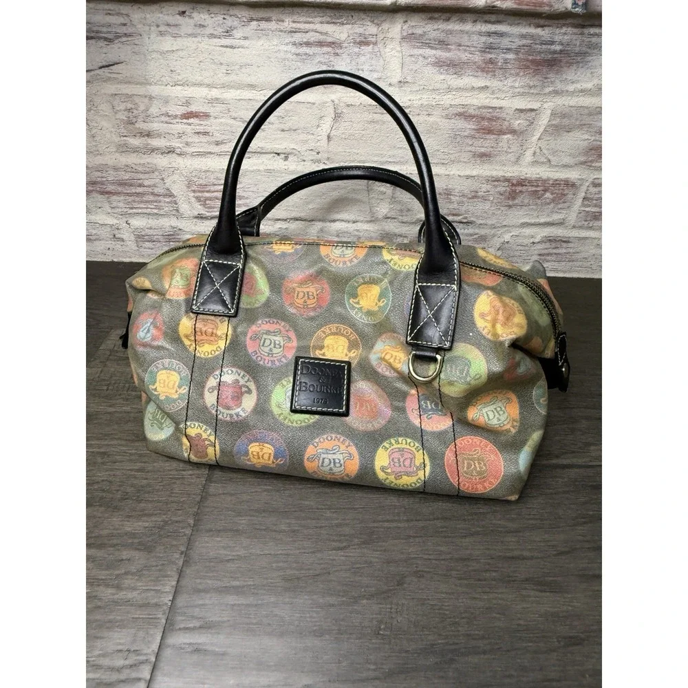 Dooney & Bourke Medallion Print Canvas Leather Large Satchel Purse Vintage AS IS